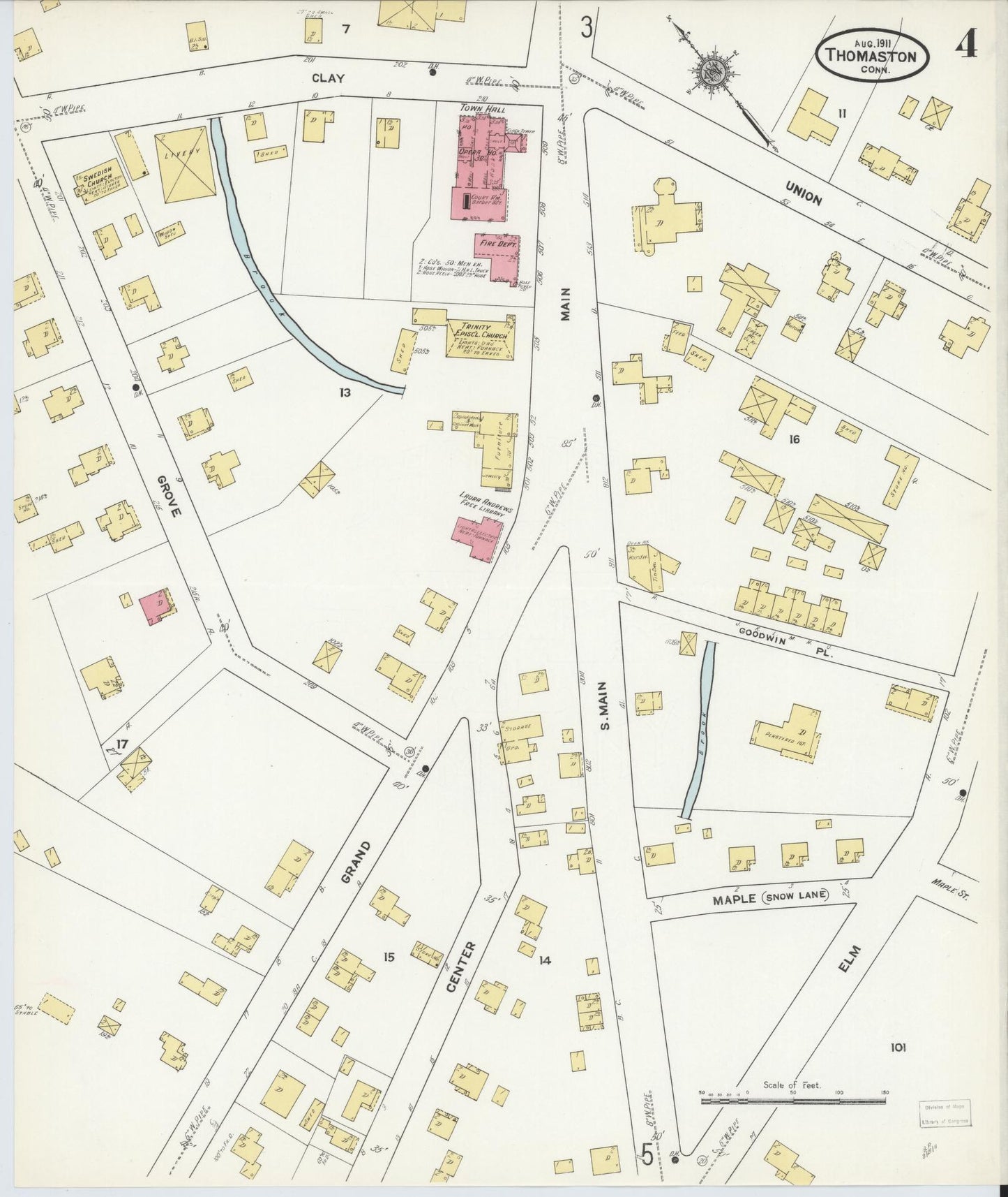 Sanborn Fire Insurance Map from Thomaston, Litchfield County, Connecticut (1911), Sheet #0004 - Complete Map Set gallery image, historic Sanborn map, vintage wall art, Connecticut Connecticut