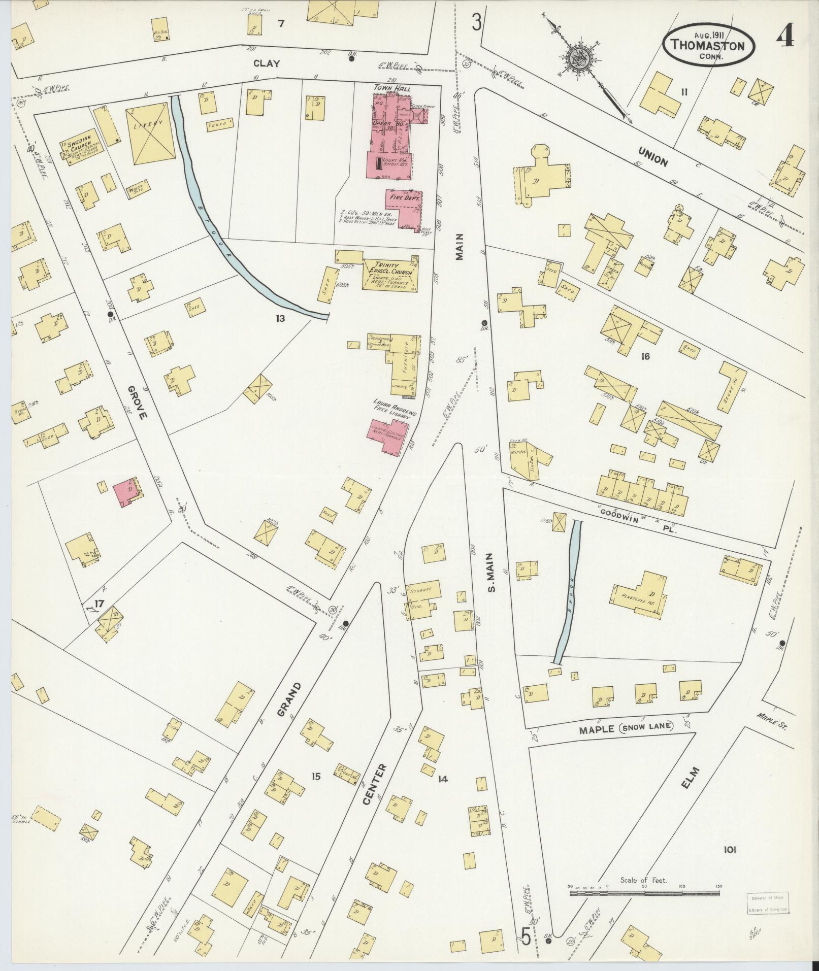 Sanborn Fire Insurance Map from Thomaston, Litchfield County, Connecticut (1911), Sheet #0004 - Complete Map Set gallery image, historic Sanborn map, vintage wall art, Connecticut Connecticut