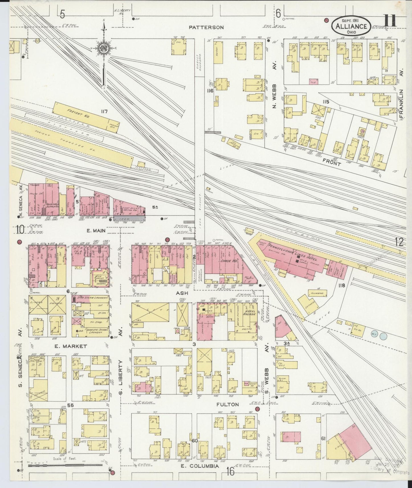 Sanborn Fire Insurance Map from Alliance, Stark County, Ohio (1911), Sheet #0011 - Historic Sanborn Fire Insurance Map Print, vintage old map wall art, antique decor, genealogy gift, Ohio Ohio map