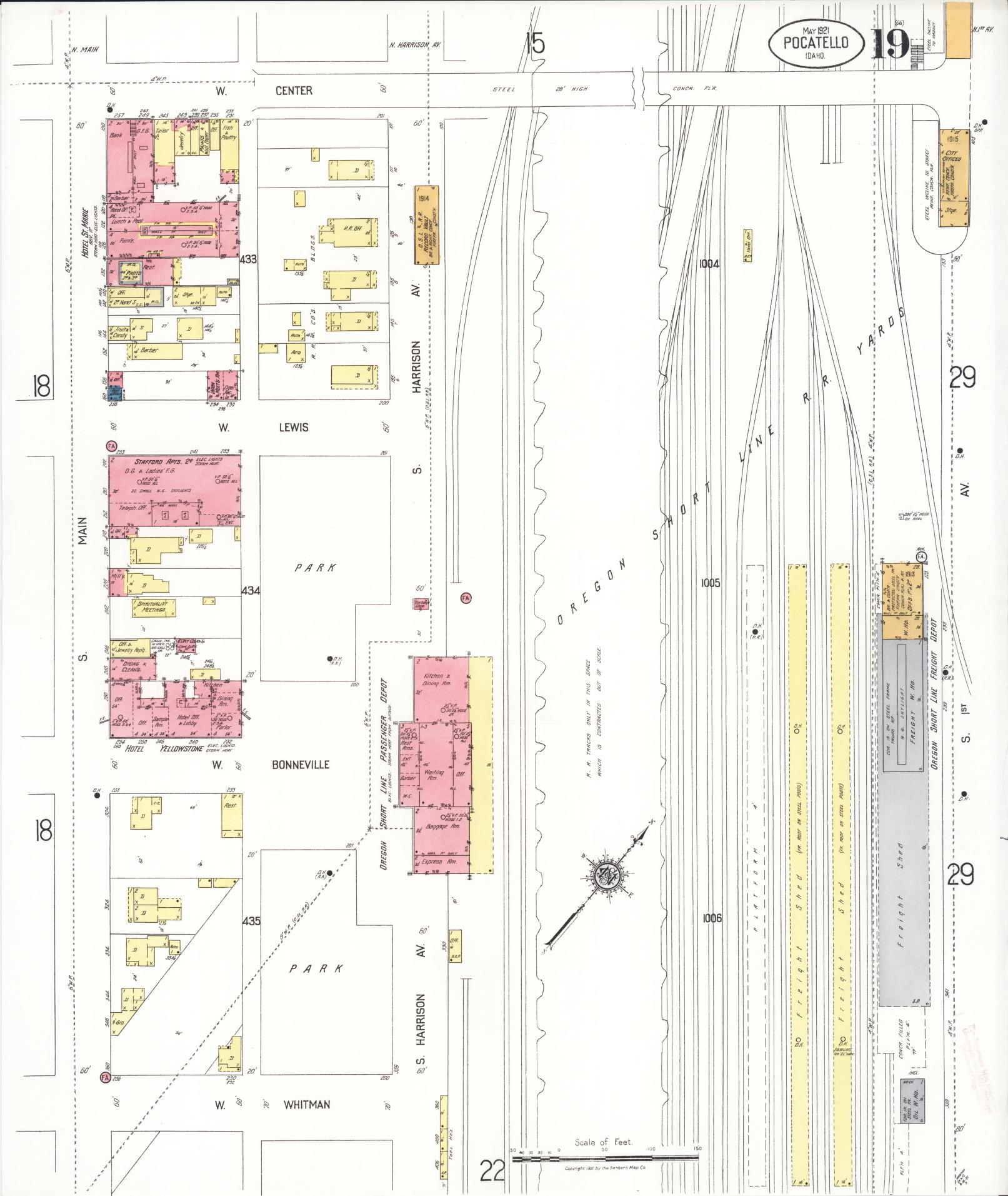 Sanborn Fire Insurance Map from Pocatello, Bannock County, Idaho (1921), Sheet #0019 - Historic Sanborn Fire Insurance Map Print, vintage old map wall art, antique decor, genealogy gift, Idaho Idaho map
