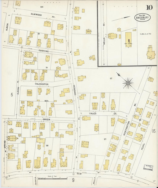 Sanborn Fire Insurance Map from Amesbury, Essex County, Massachusetts (1904), Sheet #0010 - Historic Sanborn Fire Insurance Map Print, vintage old map wall art, antique decor, genealogy gift, Massachusetts Massachusetts map
