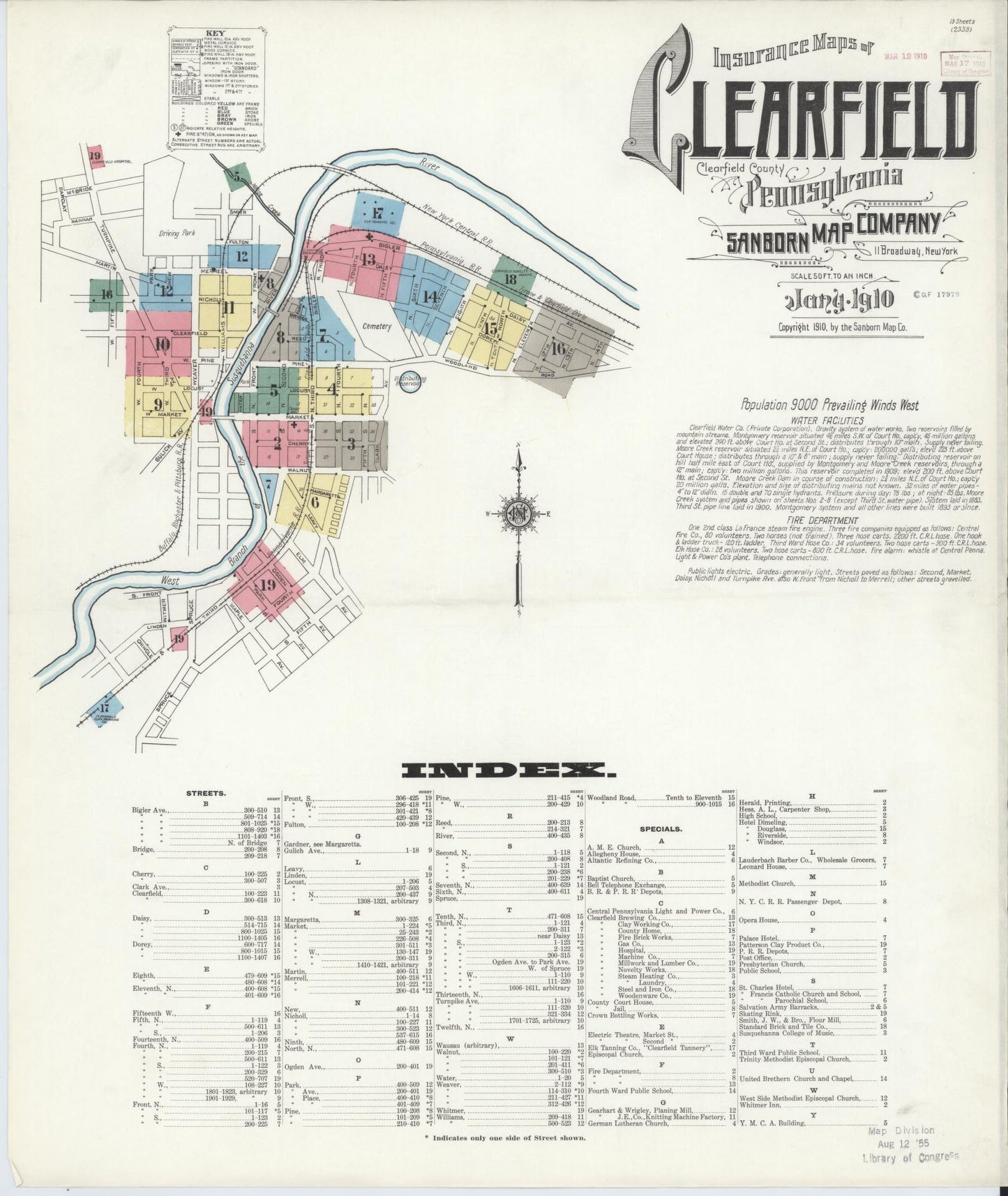 Sanborn Fire Insurance Map from Clearfield, Clearfield County, Pennsylvania (1911), Sheet #0001 - Historic Sanborn Fire Insurance Map Print, vintage old map wall art, antique decor, genealogy gift, Pennsylvania Pennsylvania map