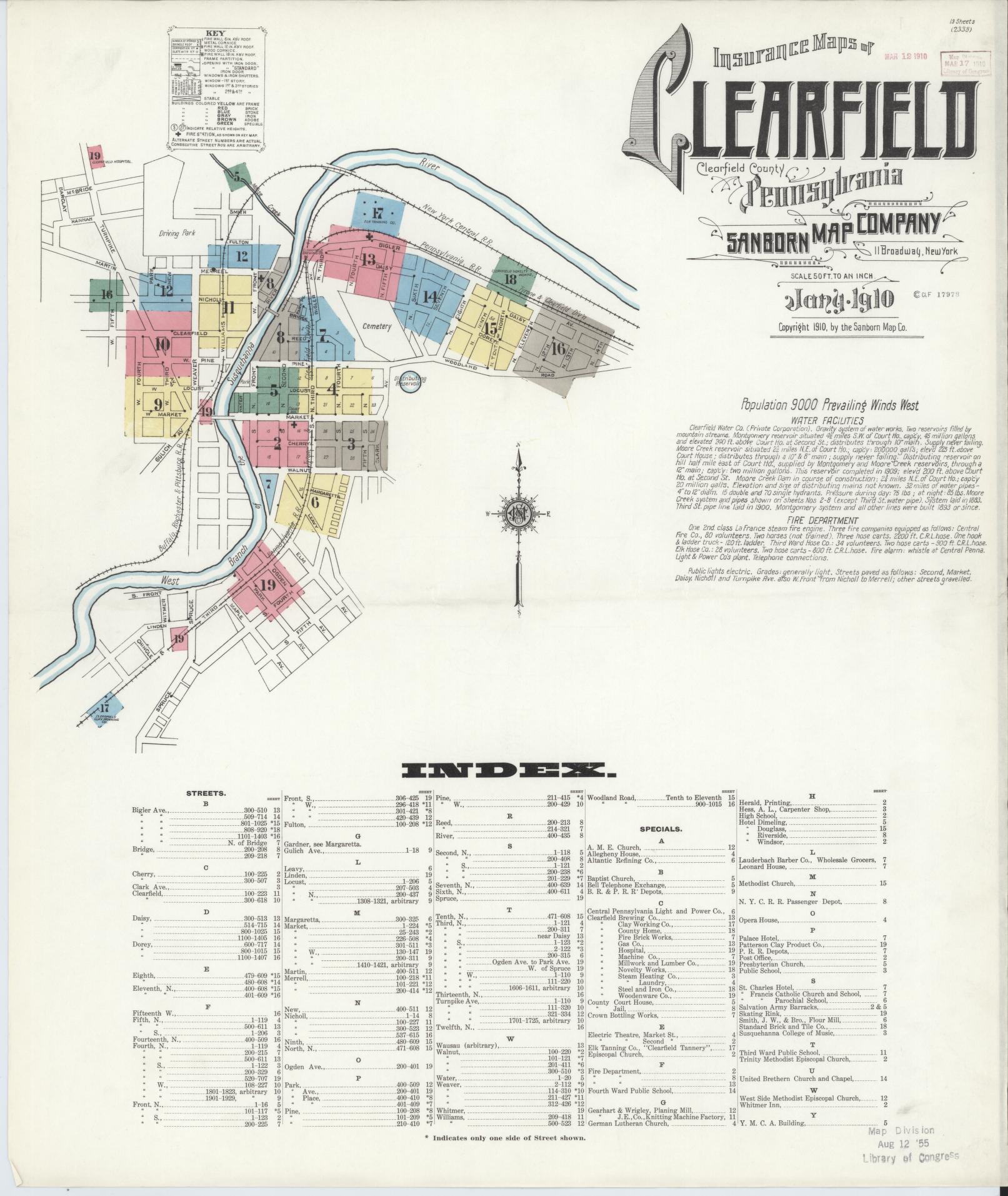 Sanborn Fire Insurance Map from Clearfield, Clearfield County, Pennsylvania (1911), Sheet #0001 - Historic Sanborn Fire Insurance Map Print, vintage old map wall art, antique decor, genealogy gift, Pennsylvania Pennsylvania map