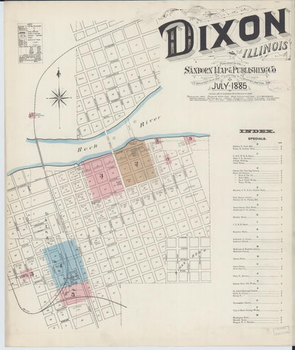 Sanborn Fire Insurance Map from Dixon, Lee County, Illinois (1885), Sheet #0001 - Complete Map Set gallery image, historic Sanborn map, vintage wall art, Illinois Illinois