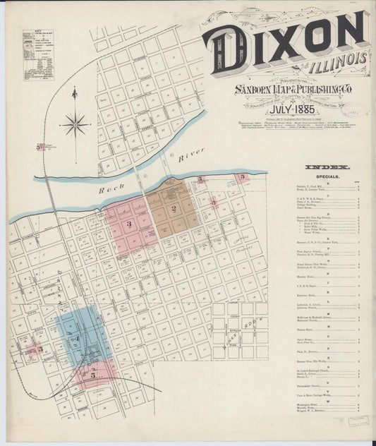 Sanborn Fire Insurance Map from Dixon, Lee County, Illinois (1885), Sheet #0001 - Complete Map Set gallery image, historic Sanborn map, vintage wall art, Illinois Illinois