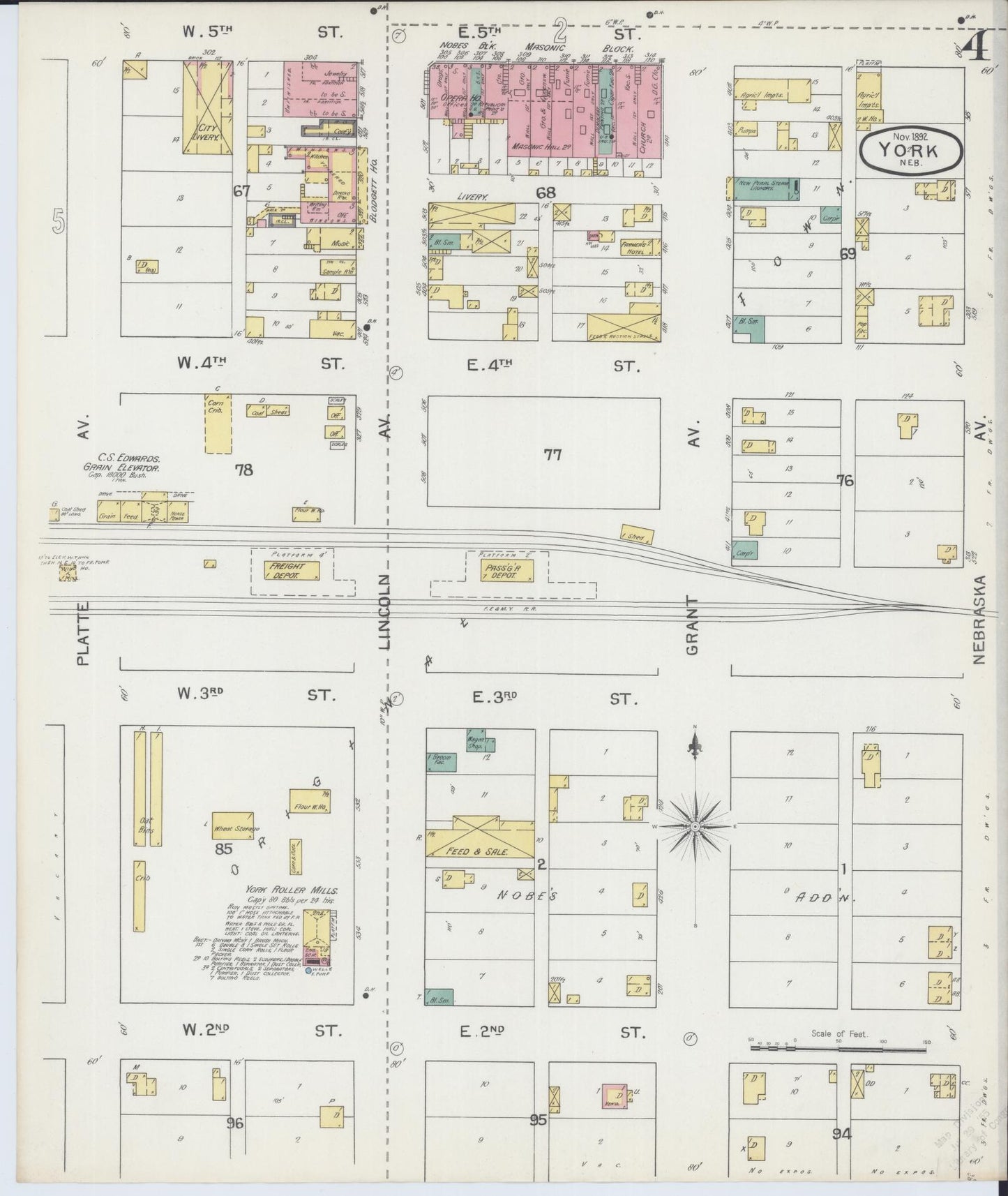 Sanborn Fire Insurance Map from York, York County, Nebraska (1892), Sheet #0004 - Historic Sanborn Fire Insurance Map Print, vintage old map wall art, antique decor, genealogy gift, Nebraska Nebraska map