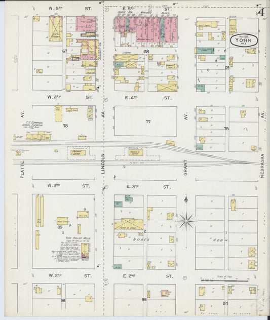Sanborn Fire Insurance Map from York, York County, Nebraska (1892), Sheet #0004 - Historic Sanborn Fire Insurance Map Print, vintage old map wall art, antique decor, genealogy gift, Nebraska Nebraska map