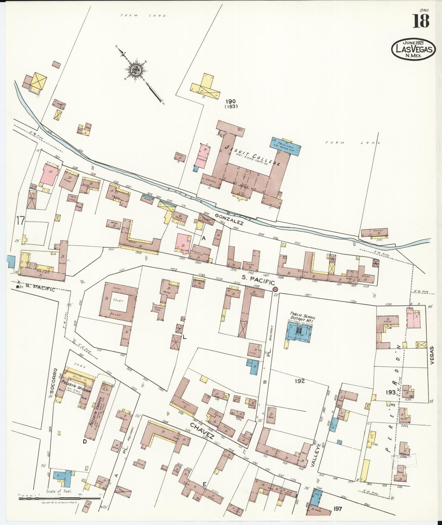 Sanborn Fire Insurance Map from Las Vegas, San Miguel County, New Mexico (1921), Sheet #0018 - Complete Map Set gallery image, historic Sanborn map, vintage wall art, New Mexico New Mexico