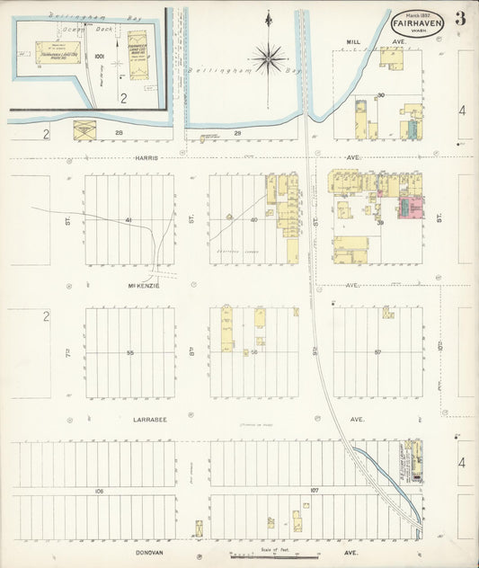Sanborn Fire Insurance Map from Fairhaven [see also Bellingham and Sehome], Whatcom County, Washington (1897), Sheet #0003 - Historic Sanborn Fire Insurance Map Print, vintage old map wall art, antique decor, genealogy gift, Washington Washington map