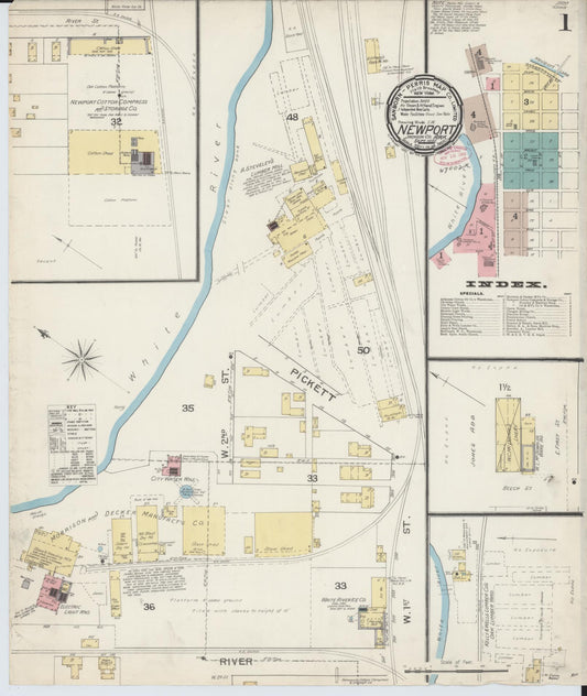 Sanborn Fire Insurance Map from Newport, Jackson County, Arkansas (1892), Sheet #0001 - Historic Sanborn Fire Insurance Map Print, vintage old map wall art, antique decor, genealogy gift, Arkansas Arkansas map