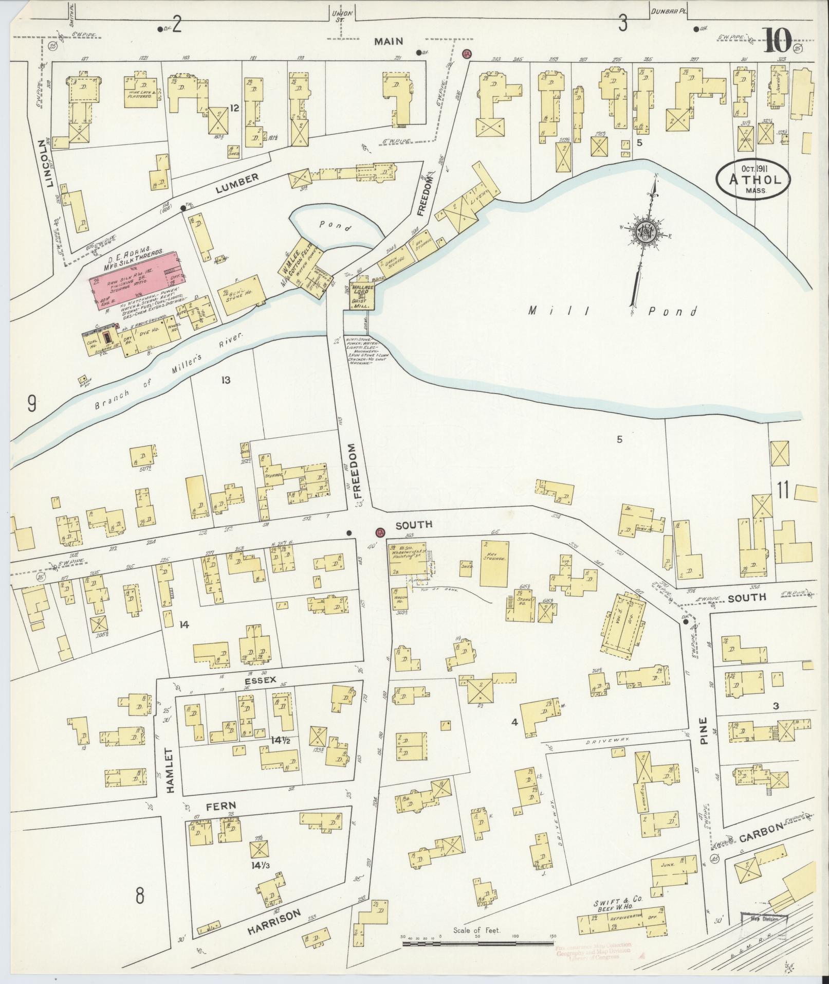 Sanborn Fire Insurance Map from Athol, Worcester County, Massachusetts (1911), Sheet #0010 - Complete Map Set gallery image, historic Sanborn map, vintage wall art, Massachusetts Massachusetts