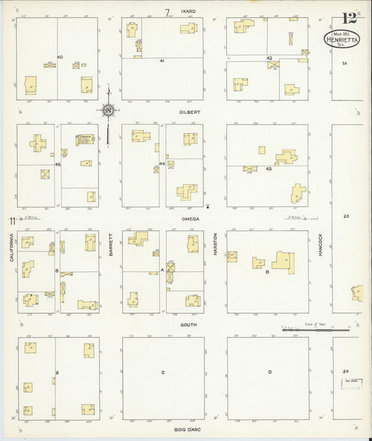 Sanborn Fire Insurance Map from Henrietta, Clay County, Texas (1912), Sheet #0012 - Historic Sanborn Fire Insurance Map Print, vintage old map wall art, antique decor, genealogy gift, Texas Texas map