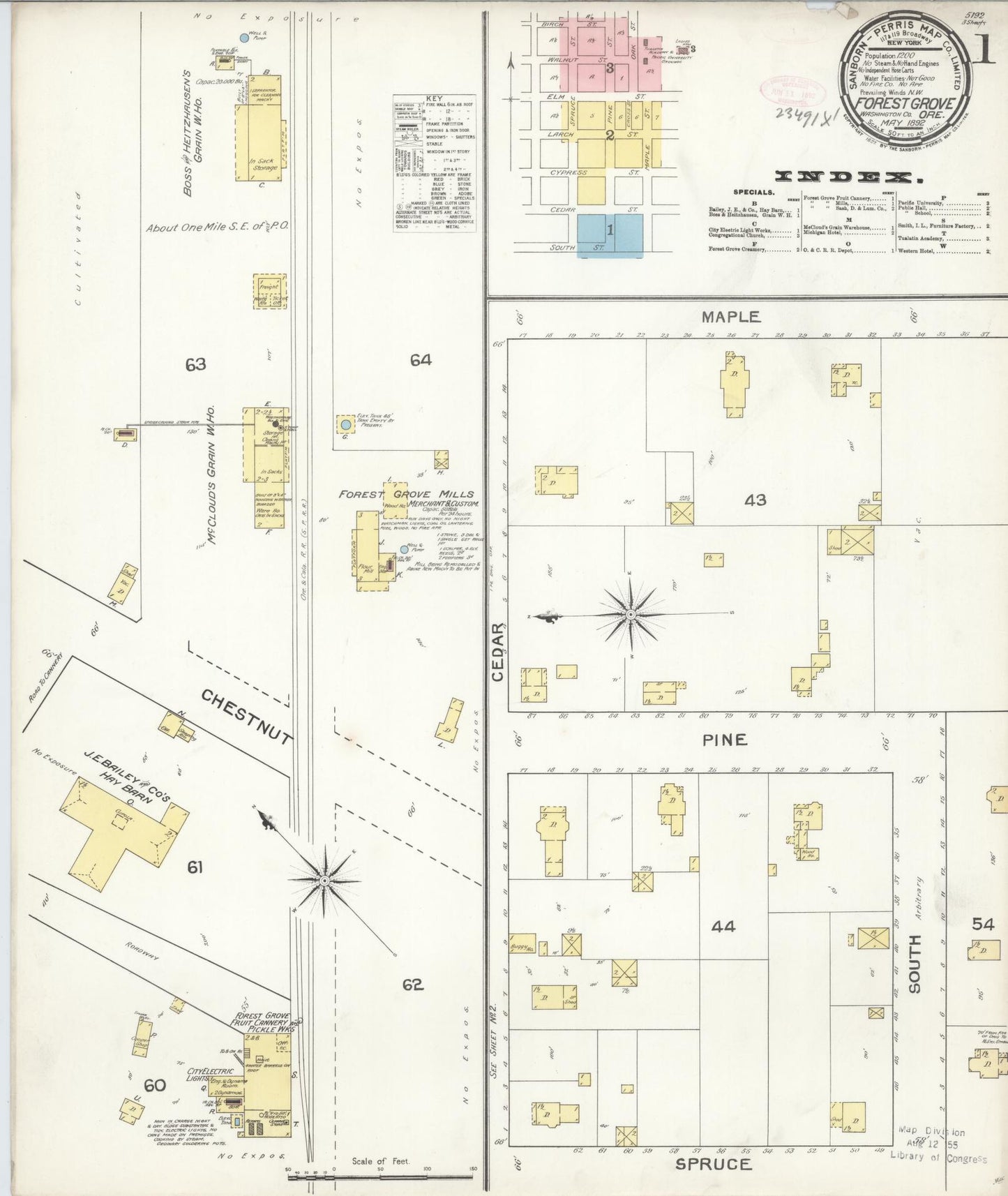 Sanborn Fire Insurance Map from Forest Grove, Washington County, Oregon (1892), Sheet #0001 - Complete Map Set gallery image, historic Sanborn map, vintage wall art, Oregon Oregon