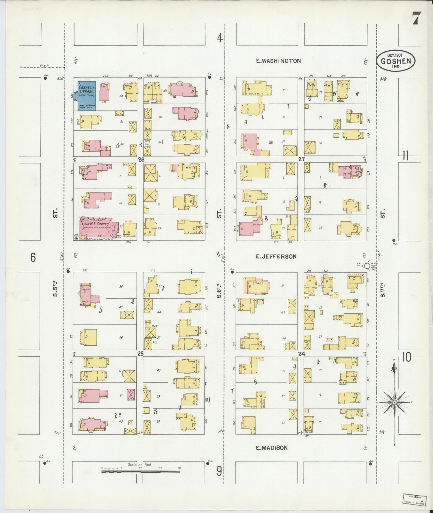 Sanborn Fire Insurance Map from Goshen, Elkhart County, Indiana (1901), Sheet #0007 - Complete Map Set gallery image, historic Sanborn map, vintage wall art, Indiana Indiana