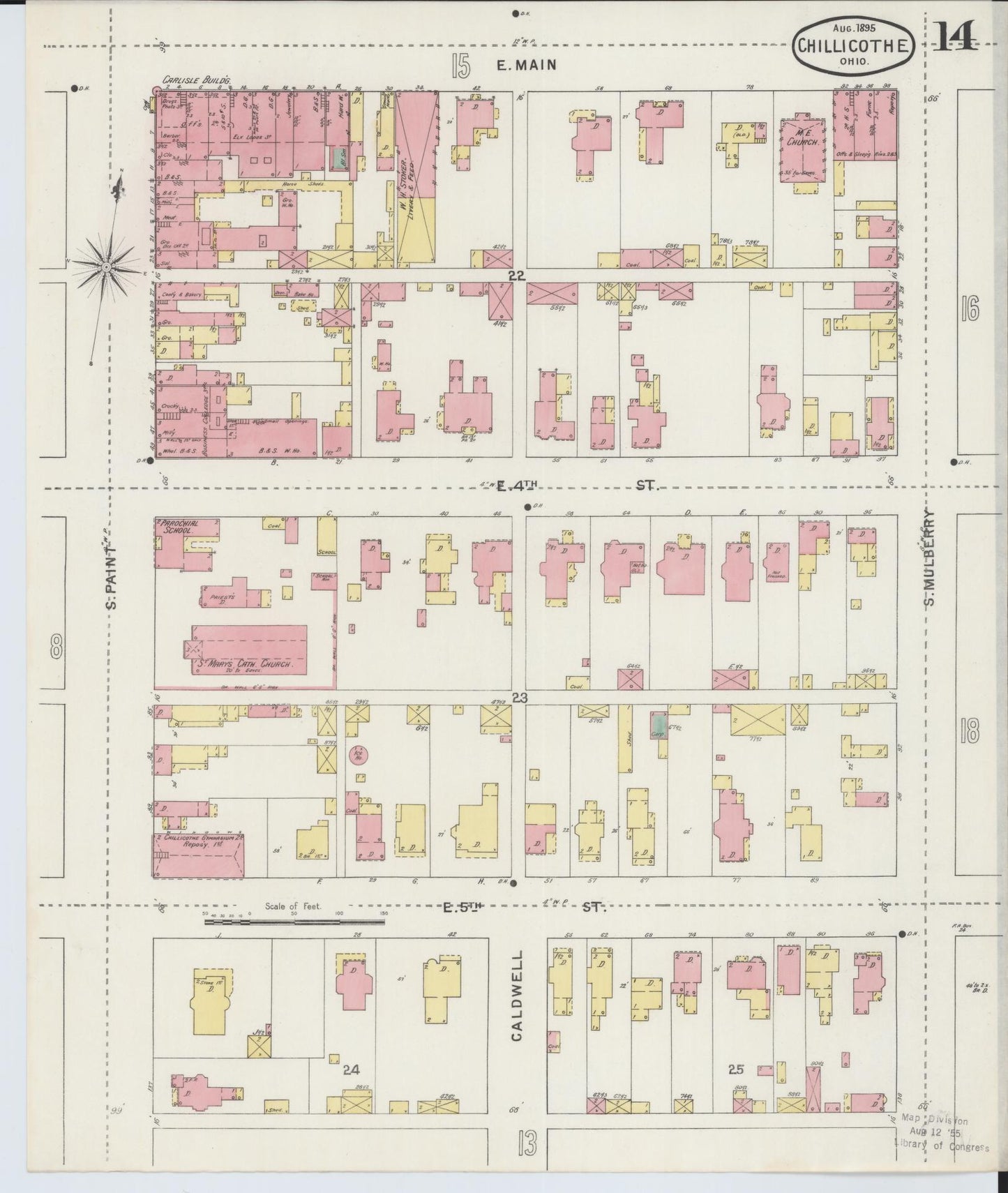 Sanborn Fire Insurance Map from Chillicothe, Ross County, Ohio (1895), Sheet #0014 - Complete Map Set gallery image, historic Sanborn map, vintage wall art, Ohio Ohio