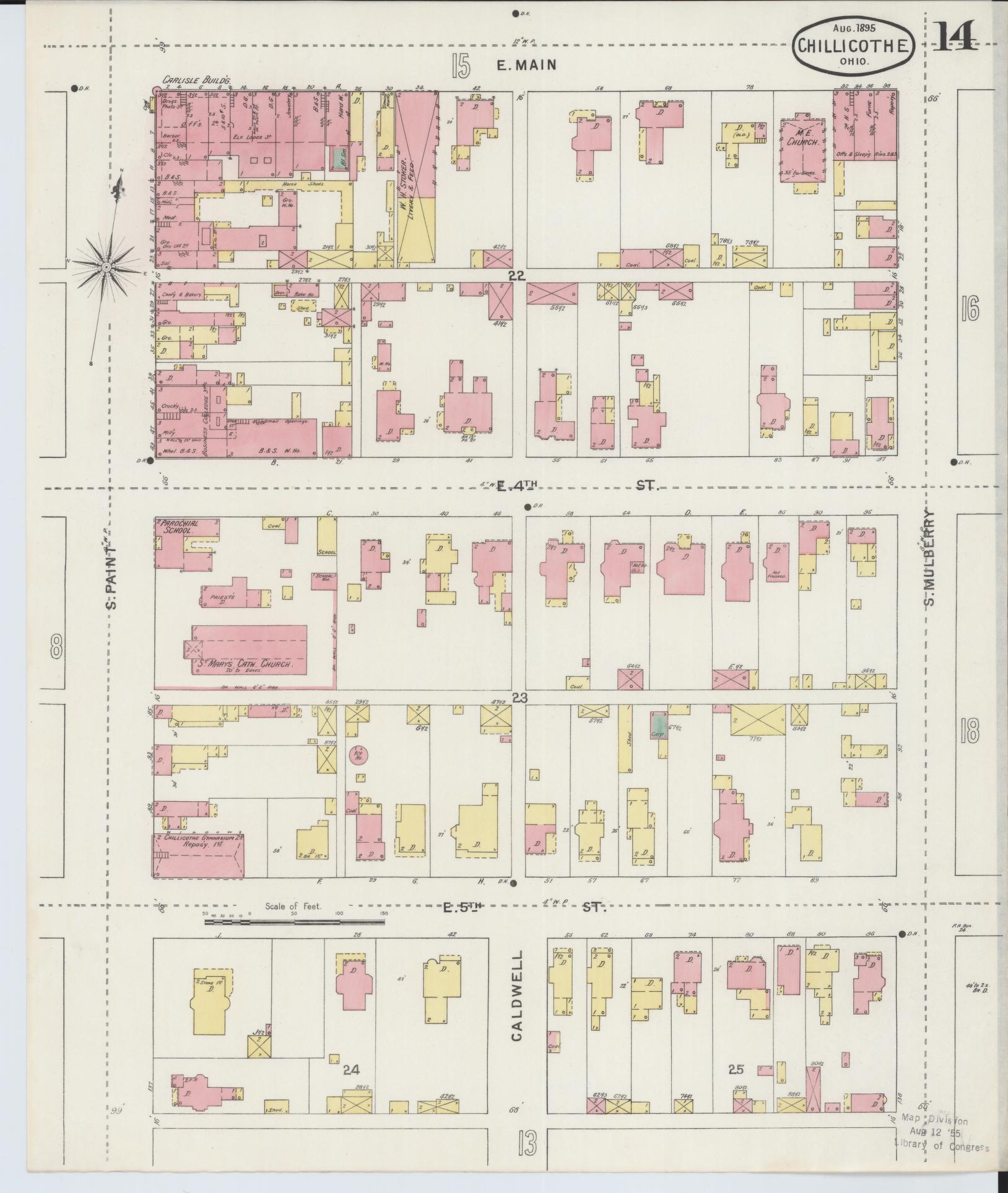 Sanborn Fire Insurance Map from Chillicothe, Ross County, Ohio (1895), Sheet #0014 - Complete Map Set gallery image, historic Sanborn map, vintage wall art, Ohio Ohio