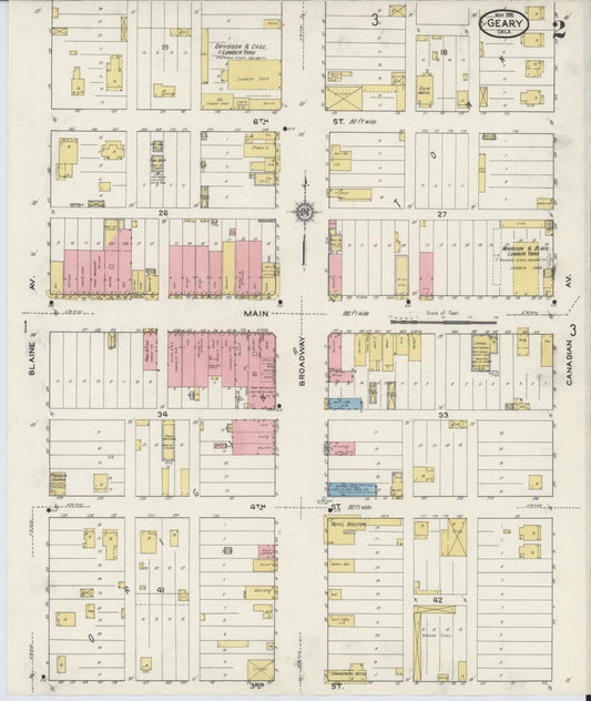 Sanborn Fire Insurance Map from Geary, Blaine County, Oklahoma (1915), Sheet #0002 - Historic Sanborn Fire Insurance Map Print, vintage old map wall art, antique decor, genealogy gift, Oklahoma Oklahoma map