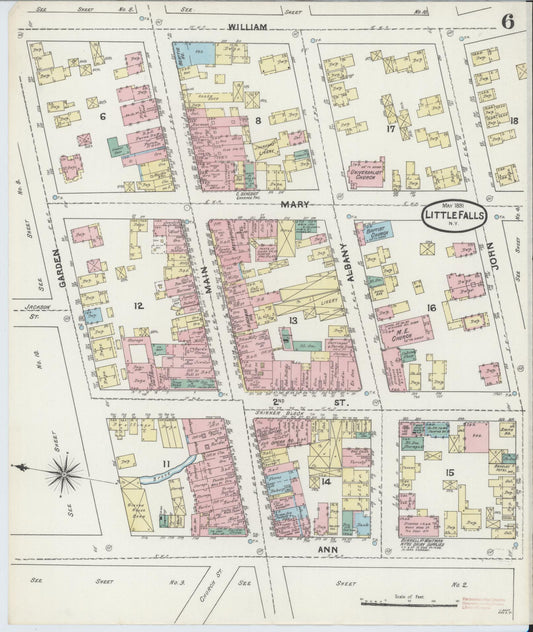 Sanborn Fire Insurance Map from Little Falls, Herkimer County, New York (1891), Sheet #0006 - Historic Sanborn Fire Insurance Map Print, vintage old map wall art, antique decor, genealogy gift, New York New York map
