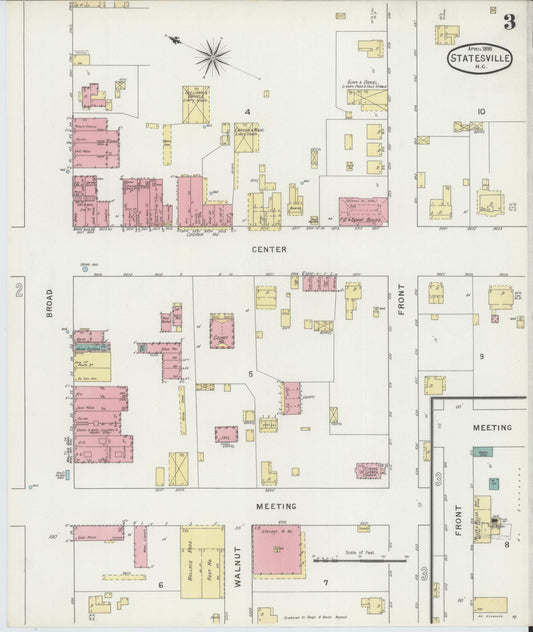 Sanborn Fire Insurance Map from Statesville, Iredell County, North Carolina (1895), Sheet #0003 - Historic Sanborn Fire Insurance Map Print, vintage old map wall art, antique decor, genealogy gift, North Carolina North Carolina map