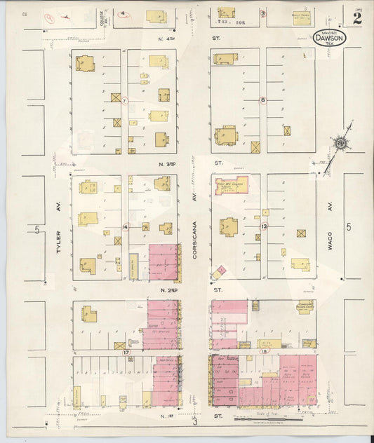 Sanborn Fire Insurance Map from Dawson, Navarro County, Texas (1943), Sheet #0002 - Historic Sanborn Fire Insurance Map Print, vintage old map wall art, antique decor, genealogy gift, Texas Texas map
