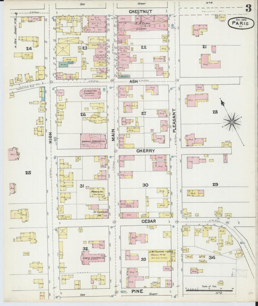 Sanborn Fire Insurance Map from Paris, Bourbon County, Kentucky (1890), Sheet #0003 - Historic Sanborn Fire Insurance Map Print, vintage old map wall art, antique decor, genealogy gift, Kentucky Kentucky map