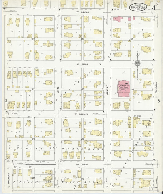 Sanborn Fire Insurance Map from Frankfort, Clinton County, Indiana (1912), Sheet #0004 - Historic Sanborn Fire Insurance Map Print, vintage old map wall art, antique decor, genealogy gift, Indiana Indiana map