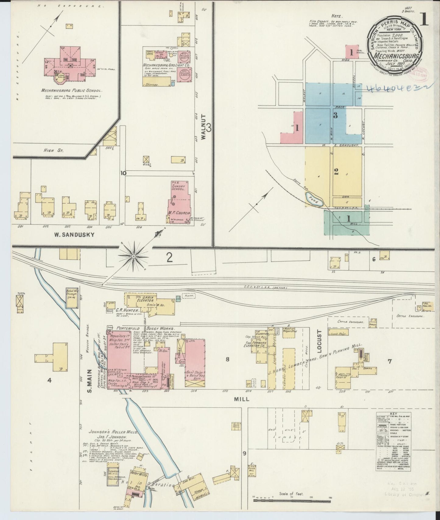 Sanborn Fire Insurance Map from Mechanicsburg, Champaign County, Ohio (1897), Sheet #0001 - Historic Sanborn Fire Insurance Map Print, vintage old map wall art, antique decor, genealogy gift, Ohio Ohio map
