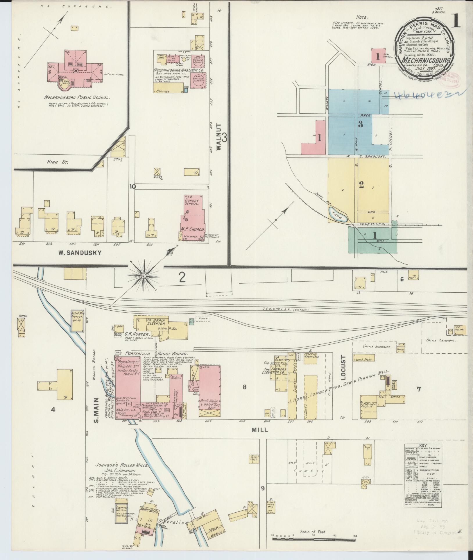 Sanborn Fire Insurance Map from Mechanicsburg, Champaign County, Ohio (1897), Sheet #0001 - Historic Sanborn Fire Insurance Map Print, vintage old map wall art, antique decor, genealogy gift, Ohio Ohio map