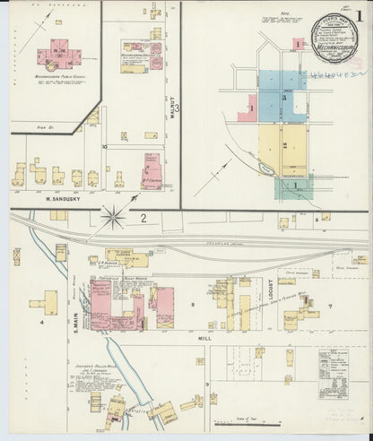 Sanborn Fire Insurance Map from Mechanicsburg, Champaign County, Ohio (1897), Sheet #0001 - Historic Sanborn Fire Insurance Map Print, vintage old map wall art, antique decor, genealogy gift, Ohio Ohio map