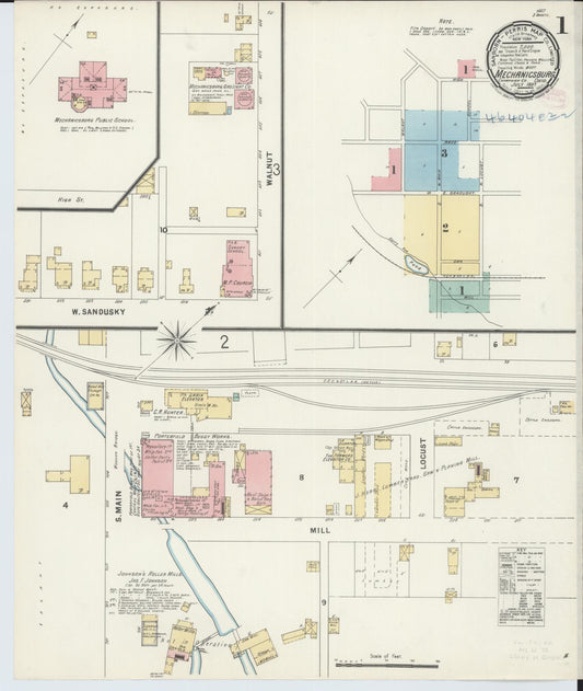 Sanborn Fire Insurance Map from Mechanicsburg, Champaign County, Ohio (1897), Sheet #0001 - Historic Sanborn Fire Insurance Map Print, vintage old map wall art, antique decor, genealogy gift, Ohio Ohio map