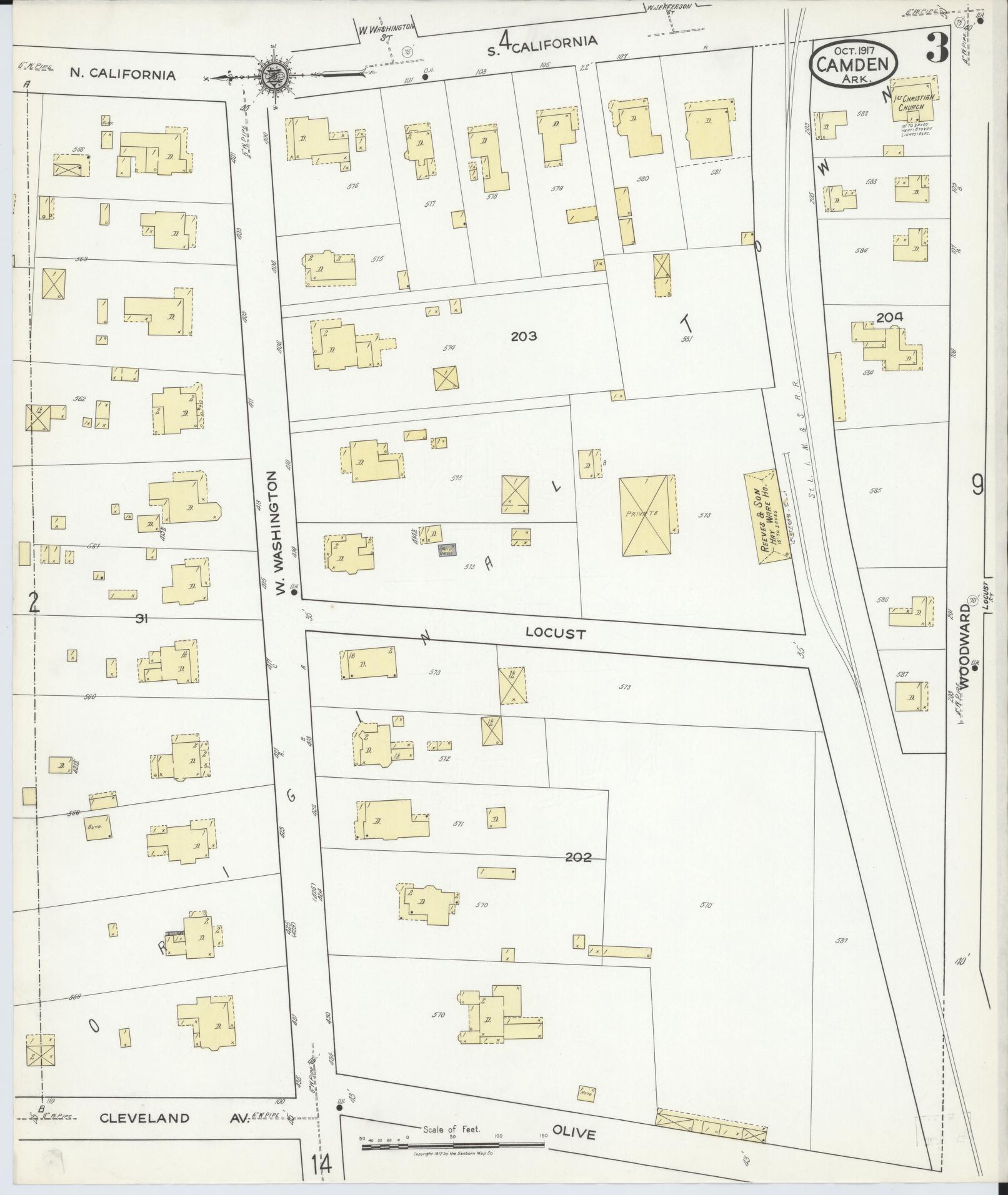 Sanborn Fire Insurance Map from Camden, Ouachita County, Arkansas (1917), Sheet #0003 - Historic Sanborn Fire Insurance Map Print, vintage old map wall art, antique decor, genealogy gift, Arkansas Arkansas map