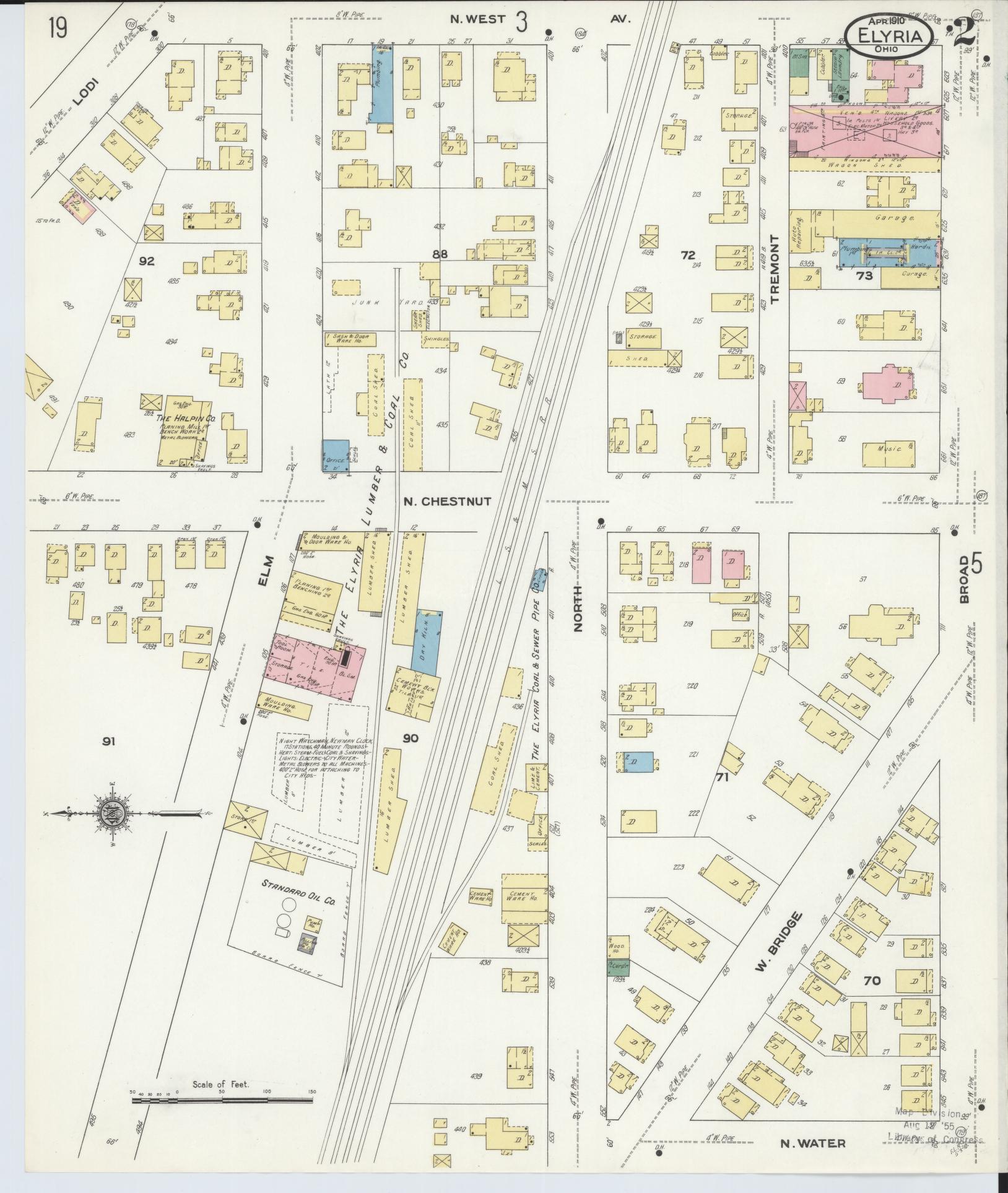 Sanborn Fire Insurance Map from Elyria, Lorain County, Ohio (1910), Sheet #0002 - Historic Sanborn Fire Insurance Map Print, vintage old map wall art, antique decor, genealogy gift, Ohio Ohio map