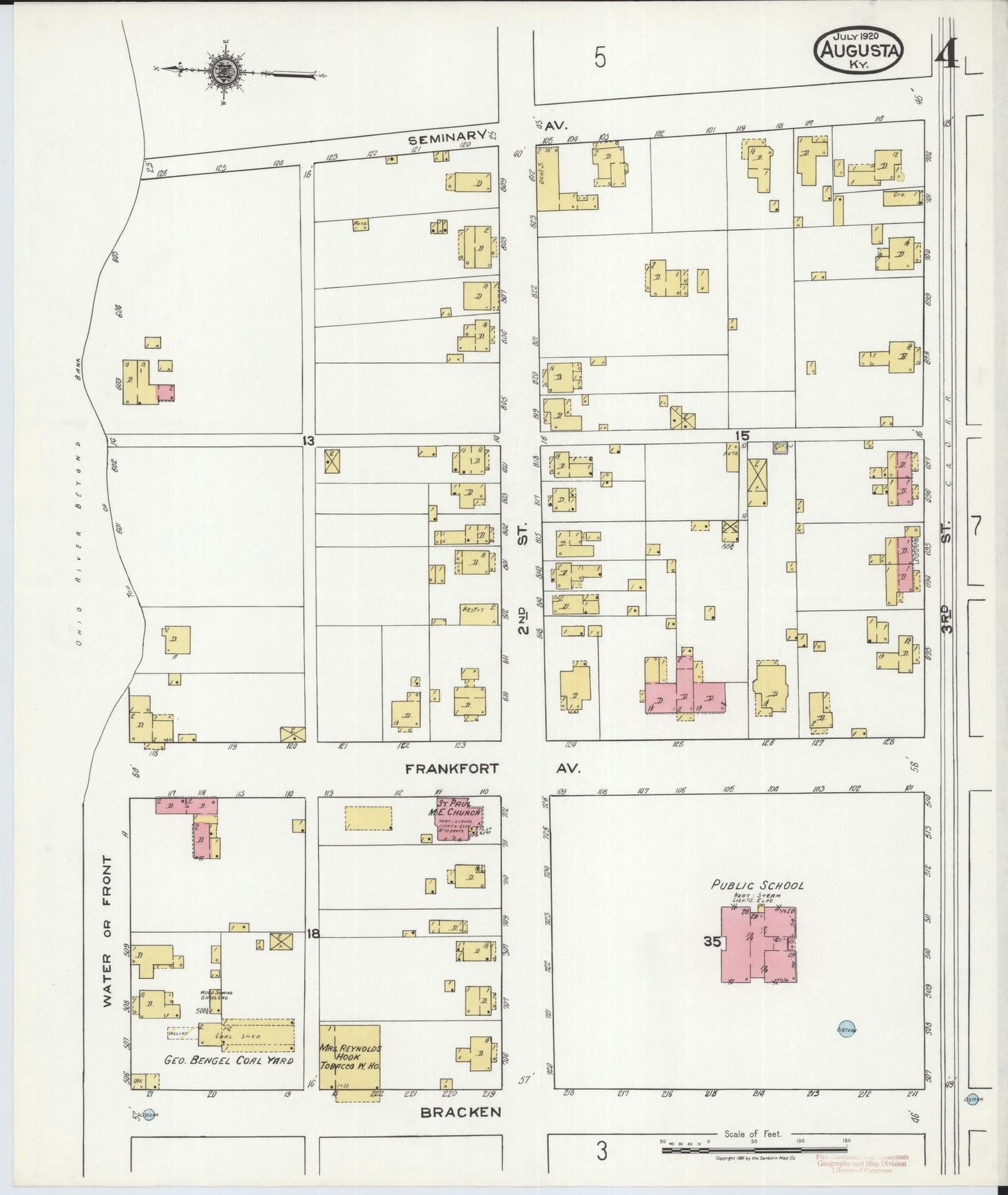 Sanborn Fire Insurance Map from Augusta, Bracken County, Kentucky (1920), Sheet #0004 - Historic Sanborn Fire Insurance Map Print, vintage old map wall art, antique decor, genealogy gift, Kentucky Kentucky map
