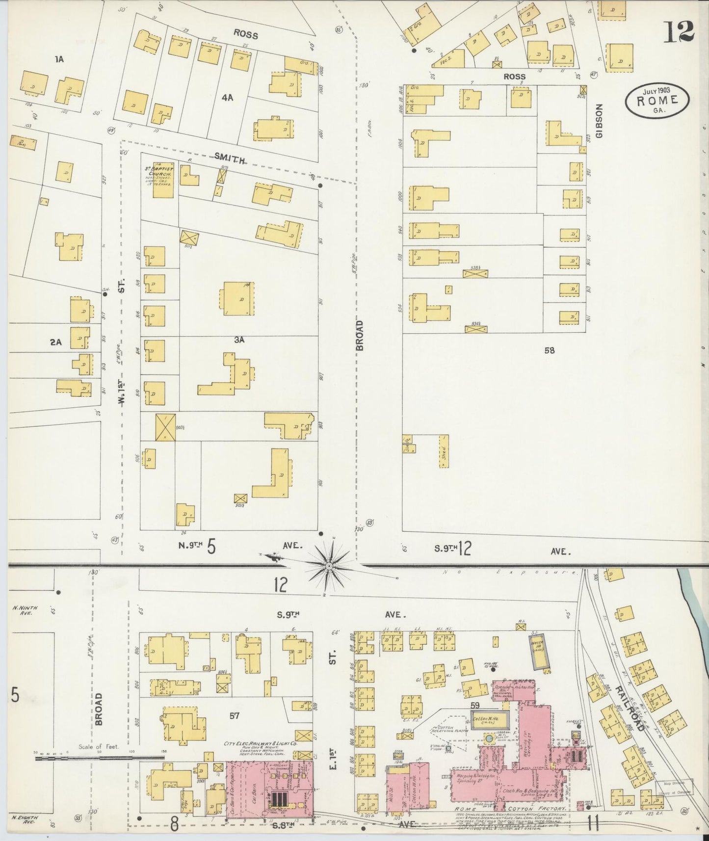 Sanborn Fire Insurance Map from Rome, Floyd County, Georgia (1903), Sheet #0012 - Complete Map Set gallery image, historic Sanborn map, vintage wall art, Georgia Georgia