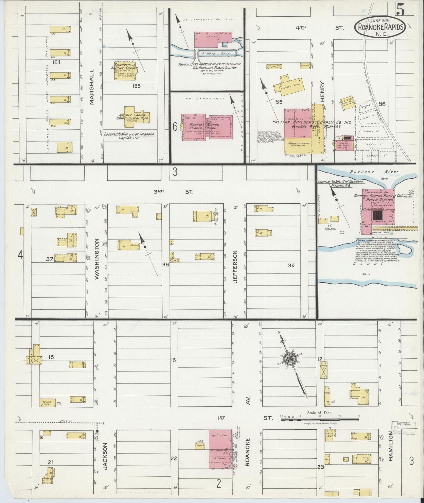 Sanborn Fire Insurance Map from Roanoke Rapids, Halifax County, North Carolina (1919), Sheet #0005 - Complete Map Set gallery image, historic Sanborn map, vintage wall art, North Carolina North Carolina