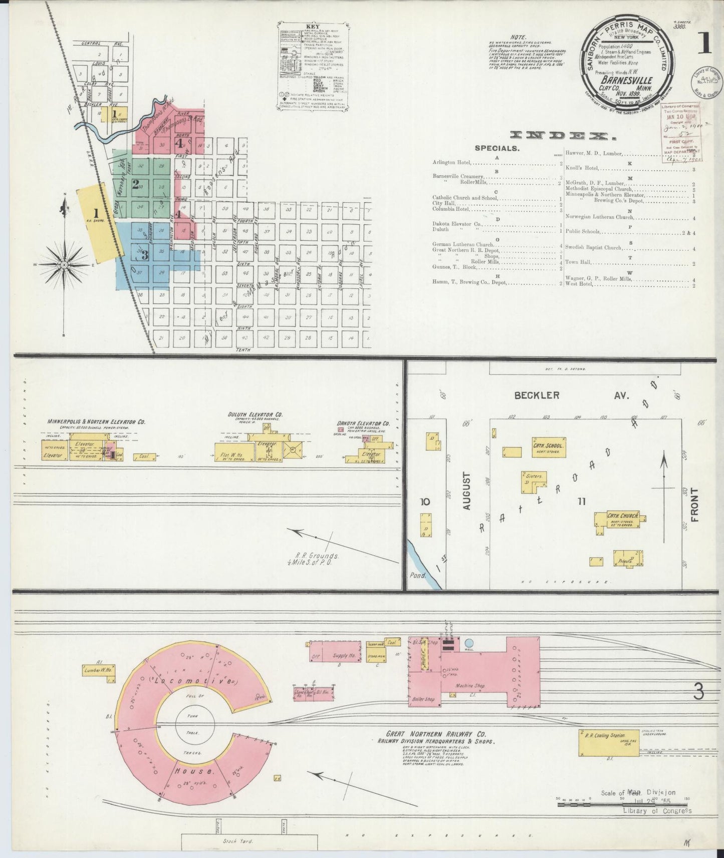 Sanborn Fire Insurance Map from Barnesville, Clay County, Minnesota (1899), Sheet #0001 - Historic Sanborn Fire Insurance Map Print, vintage old map wall art, antique decor, genealogy gift, Minnesota Minnesota map
