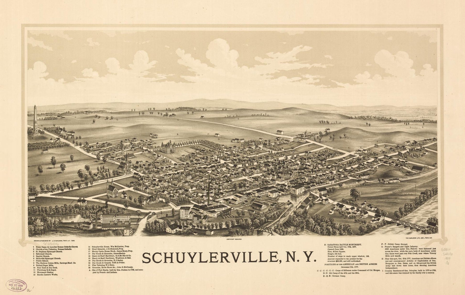 Schuylerville, N.Y. (1889) – Historic Bird’s-Eye View Panorama Print