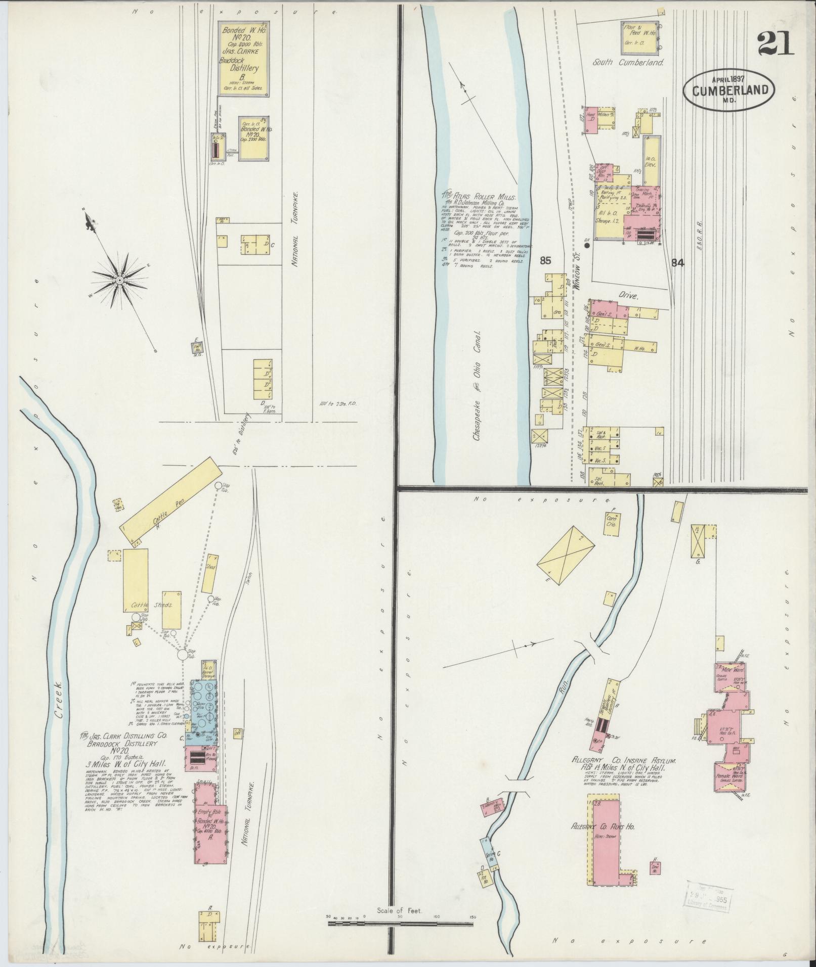 Allegany, Maryland - 1897 - Sanborn Fire Insurance Map, Sheet #0021 - Historic Sanborn Fire Insurance Map Print, Allegany Maryland 1897 0021 vintage old map wall art