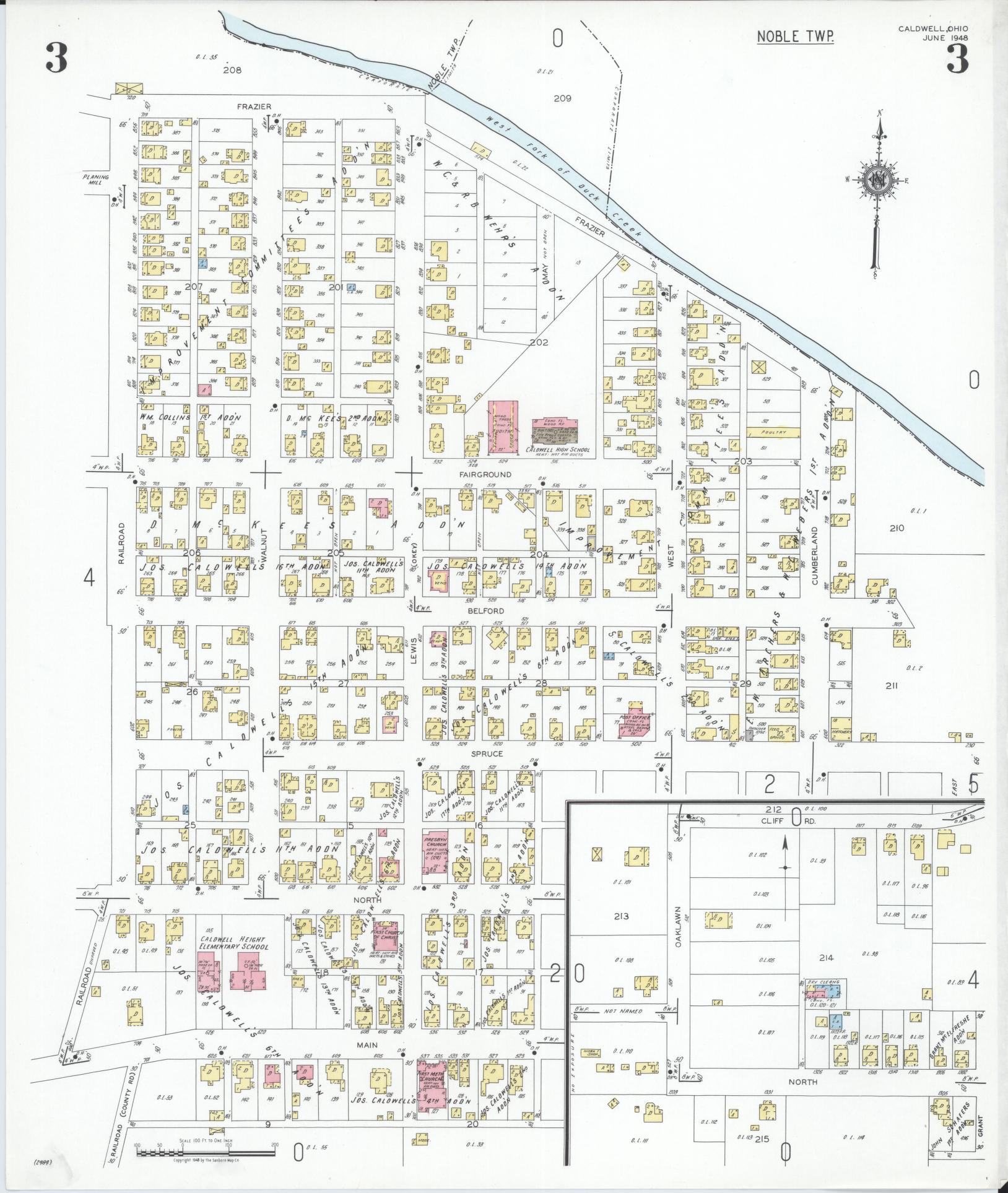 Sanborn Fire Insurance Map from Caldwell, Noble County, Ohio (1948), Sheet #0003 - Historic Sanborn Fire Insurance Map Print, vintage old map wall art, antique decor, genealogy gift, Ohio Ohio map
