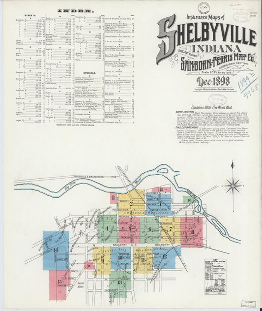 Sanborn Fire Insurance Map from Shelbyville, Shelby County, Indiana (1898), Sheet #0001 - Historic Sanborn Fire Insurance Map Print, vintage old map wall art, antique decor, genealogy gift, Indiana Indiana map