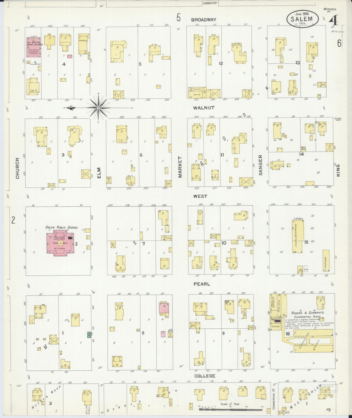 Sanborn Fire Insurance Map from Salem, Marion County, Illinois (1908), Sheet #0004 - Complete Map Set gallery image, historic Sanborn map, vintage wall art, Illinois Illinois
