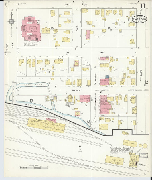 Sanborn Fire Insurance Map from Baraboo, Sauk County, Wisconsin (1913), Sheet #0011 - Historic Sanborn Fire Insurance Map Print, vintage old map wall art, antique decor, genealogy gift, Wisconsin Wisconsin map