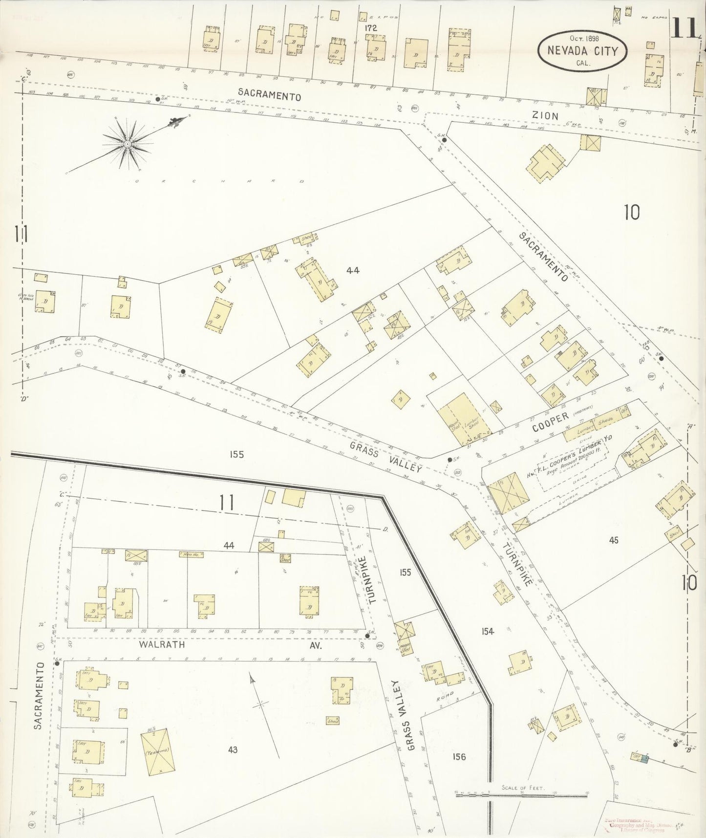 Sanborn Fire Insurance Map from Nevada City, Nevada County, California (1898), Sheet #0011 - Historic Sanborn Fire Insurance Map Print, vintage old map wall art, antique decor, genealogy gift, California California map