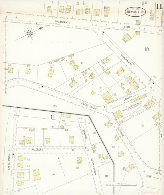 Sanborn Fire Insurance Map from Nevada City, Nevada County, California (1898), Sheet #0011 - Historic Sanborn Fire Insurance Map Print, vintage old map wall art, antique decor, genealogy gift, California California map
