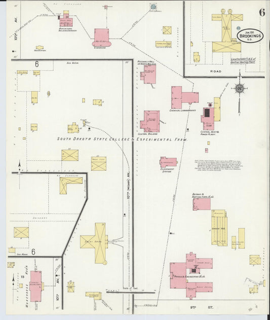 Sanborn Fire Insurance Map from Brookings, Brookings County, South Dakota (1911), Sheet #0006 - Historic Sanborn Fire Insurance Map Print, vintage old map wall art, antique decor, genealogy gift, South Dakota South Dakota map