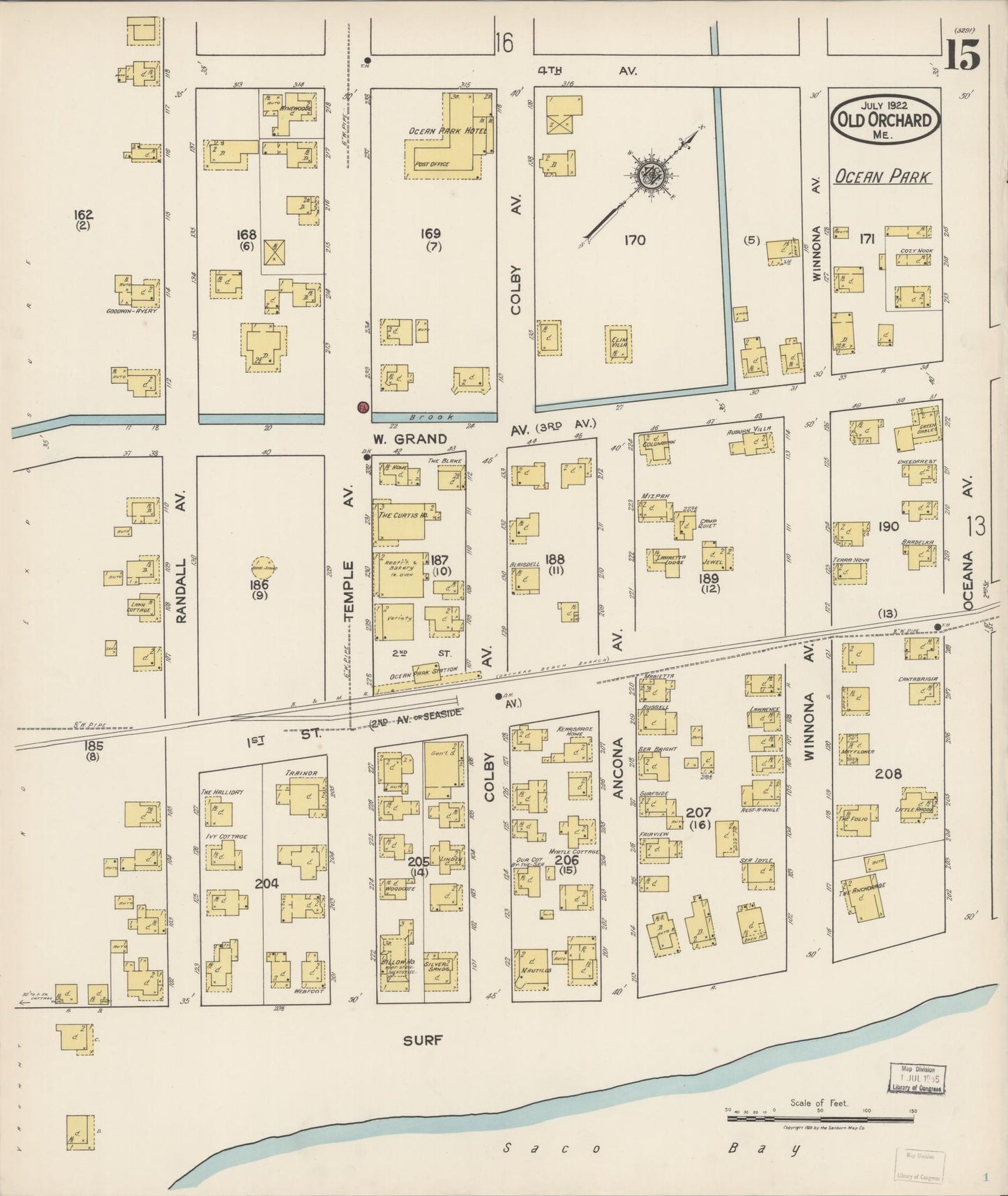 Sanborn Fire Insurance Map from Old Orchard, York County, Maine (1922), Sheet #0015 - Complete Map Set gallery image, historic Sanborn map, vintage wall art, Maine Maine