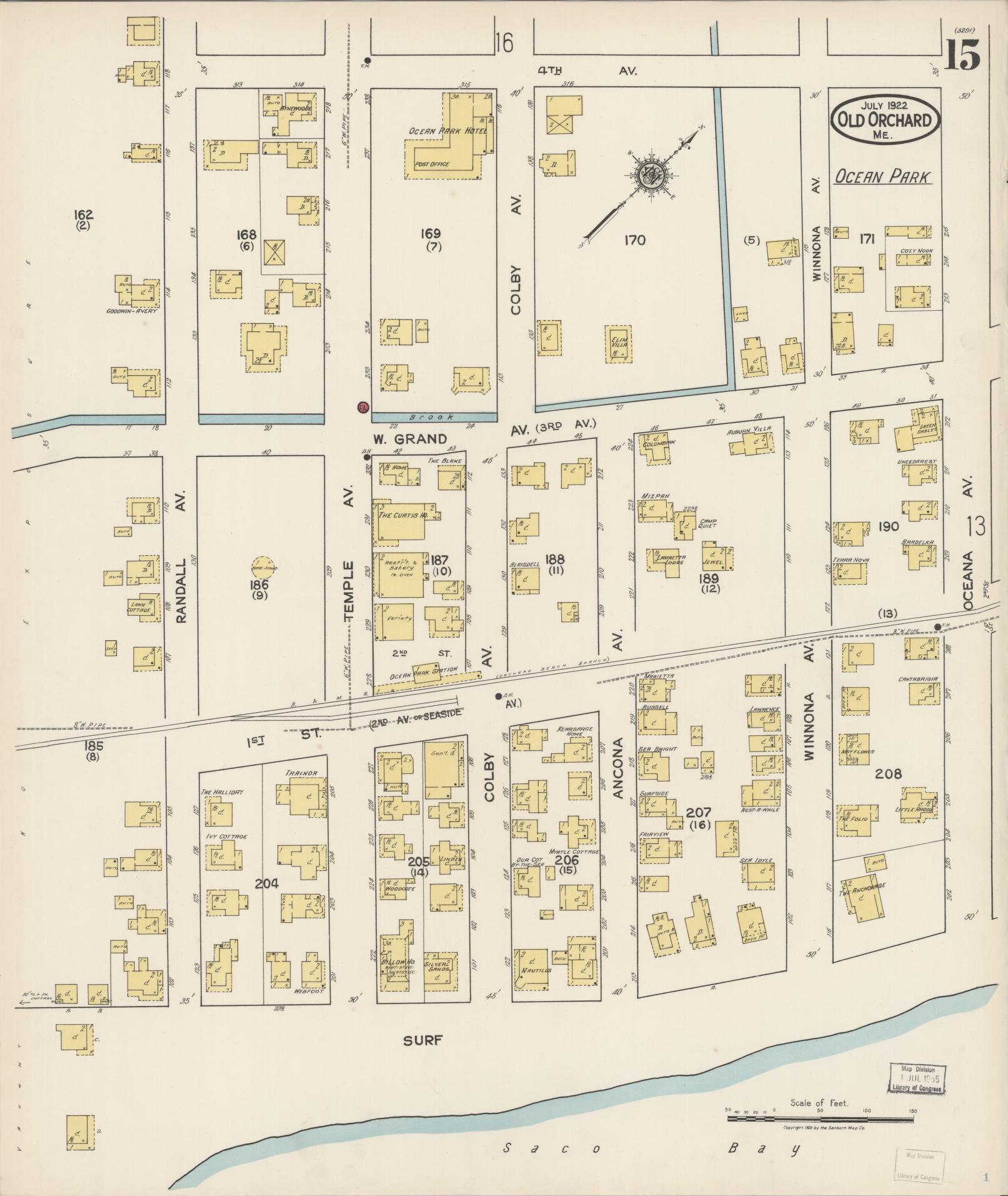 Sanborn Fire Insurance Map from Old Orchard, York County, Maine (1922), Sheet #0015 - Complete Map Set gallery image, historic Sanborn map, vintage wall art, Maine Maine