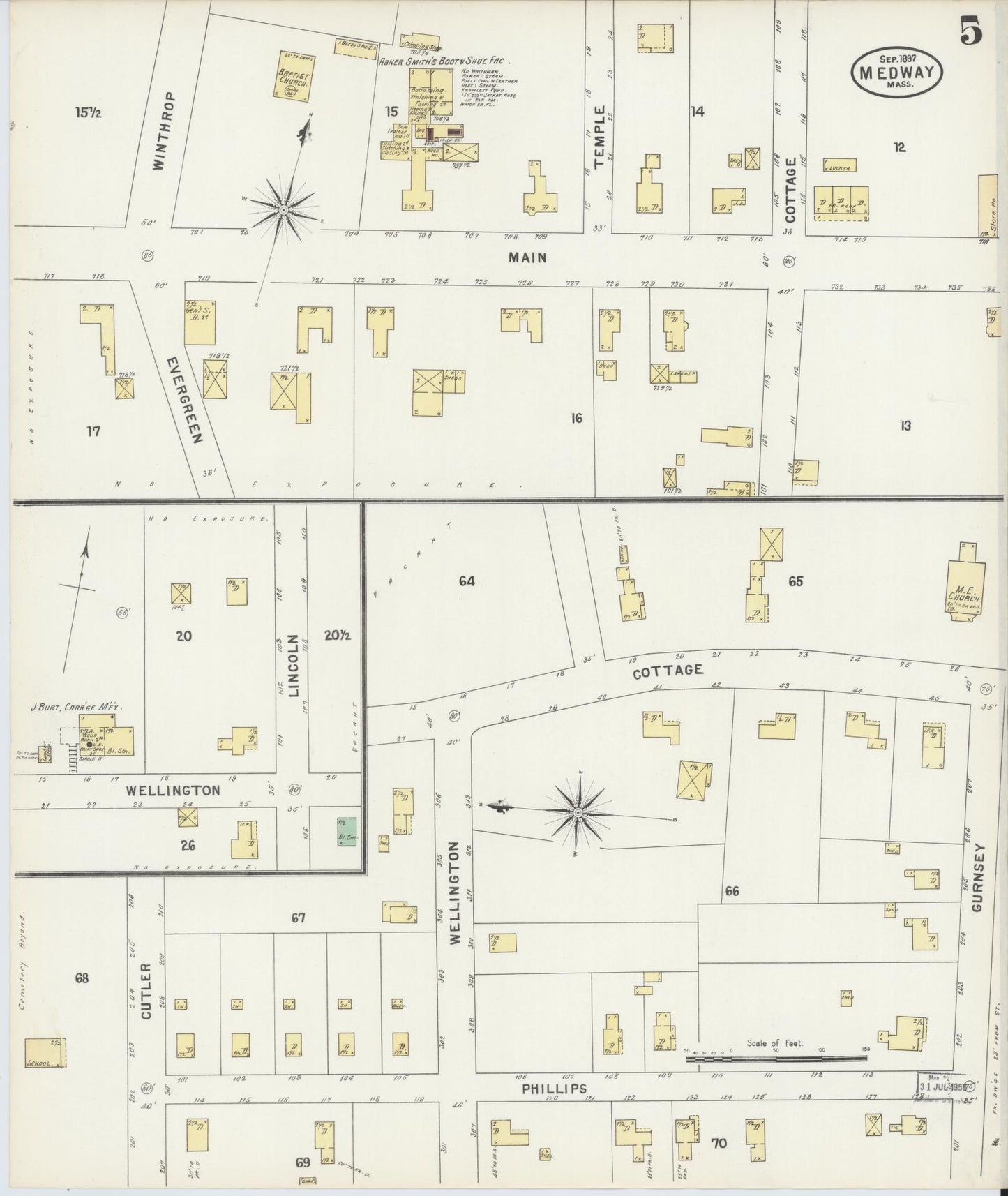 Sanborn Fire Insurance Map from Medway, Norfolk County, Massachusetts (1897), Sheet #0005 - Historic Sanborn Fire Insurance Map Print, vintage old map wall art, antique decor, genealogy gift, Massachusetts Massachusetts map
