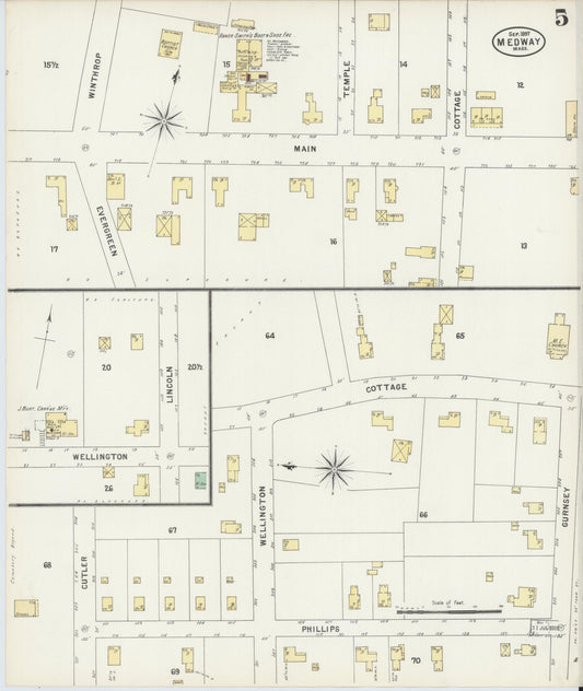 Sanborn Fire Insurance Map from Medway, Norfolk County, Massachusetts (1897), Sheet #0005 - Historic Sanborn Fire Insurance Map Print, vintage old map wall art, antique decor, genealogy gift, Massachusetts Massachusetts map
