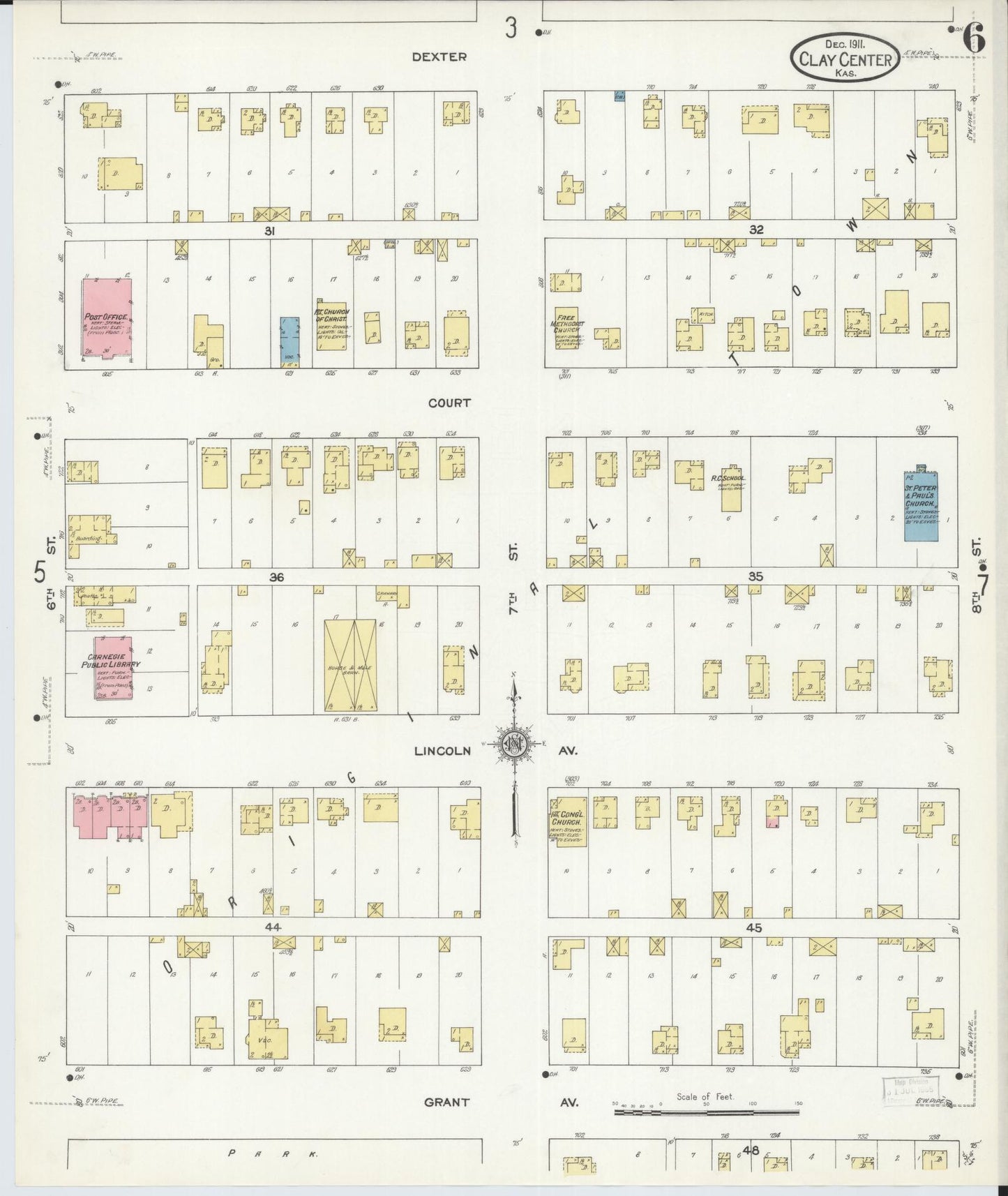 Sanborn Fire Insurance Map from Clay Center, Clay County, Kansas (1911), Sheet #0006 - Historic Sanborn Fire Insurance Map Print, vintage old map wall art, antique decor, genealogy gift, Kansas Kansas map